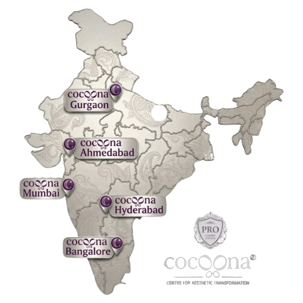 Cocoona plastic surgery clinic locations across India including Gurgaon, Mumbai, Ahmedabad, Hyderabad and Bangalore